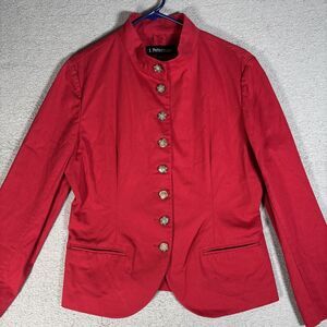 J‎ Peterman Womens Red Mock Neck Button Up Blazer Jacket Classic Vintage Size 14